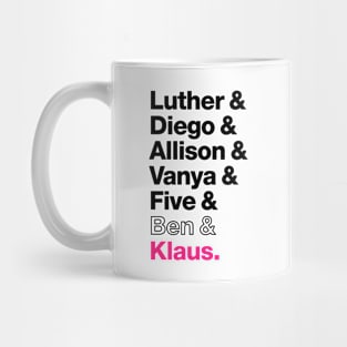 The Members of the Umbrella Academy - Black, Clear, Pink Mug
